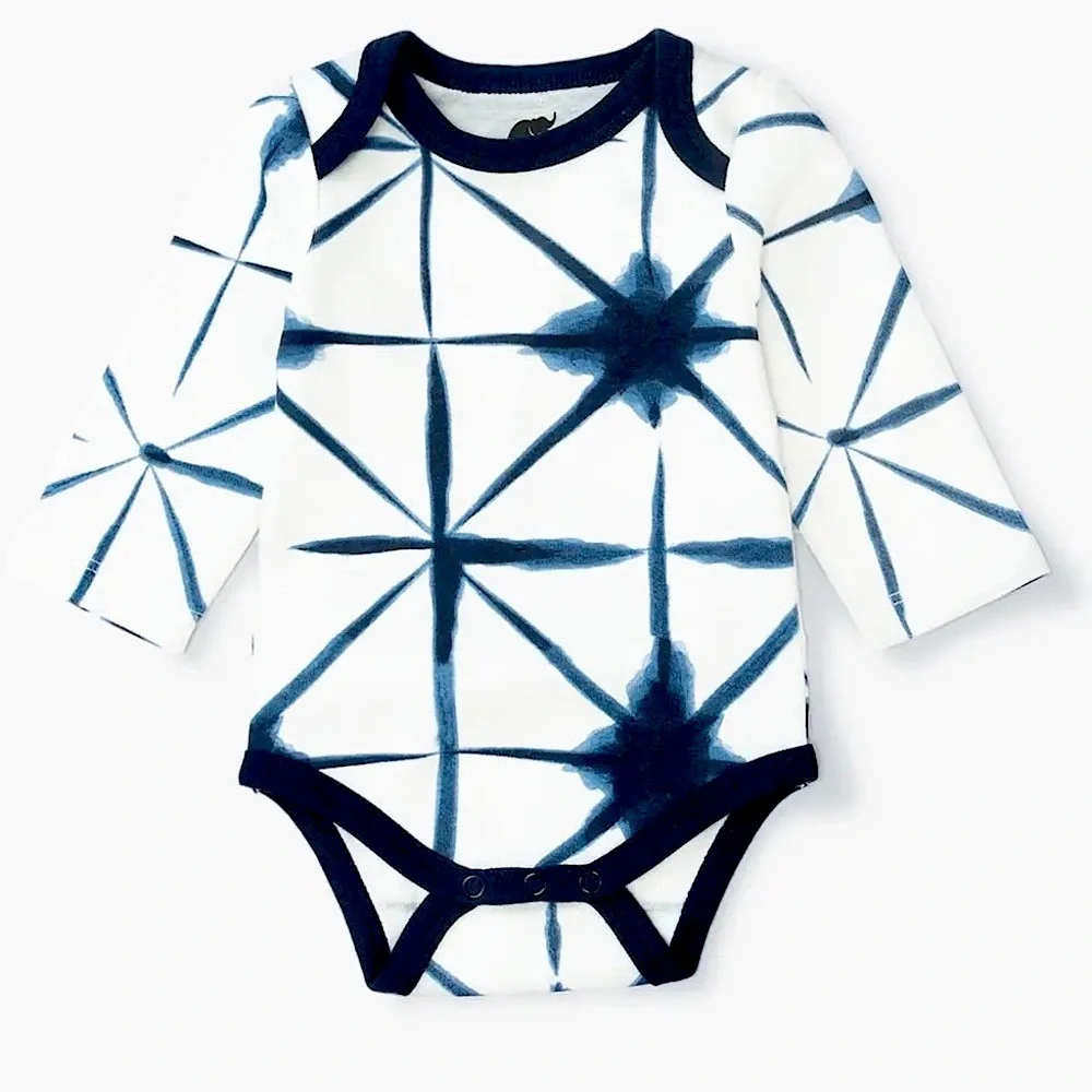 Monica + Andy Blue Shibori Long Sleeve Onesie